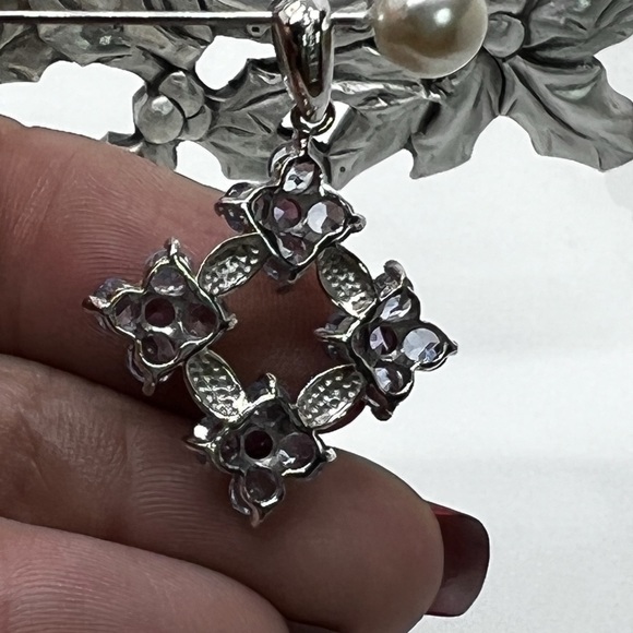 Tanzanite Flower Pendant - 14k White Gold Purple Gemstone  14K White Gold Tanzanite & Amethyst Floral Pendant